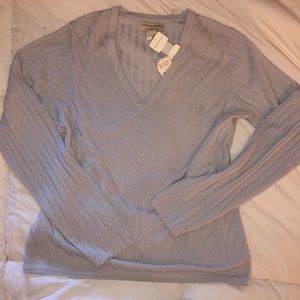 Amazing aqua Italian merino wool v neck sweater